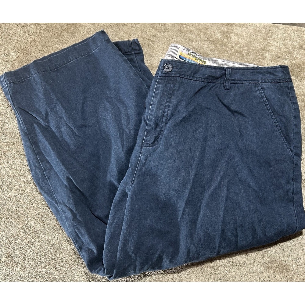 Vintage Sunset Cove Womens 20W Plus Capri Pants Navy Blue Ramie Cotton Wide Leg